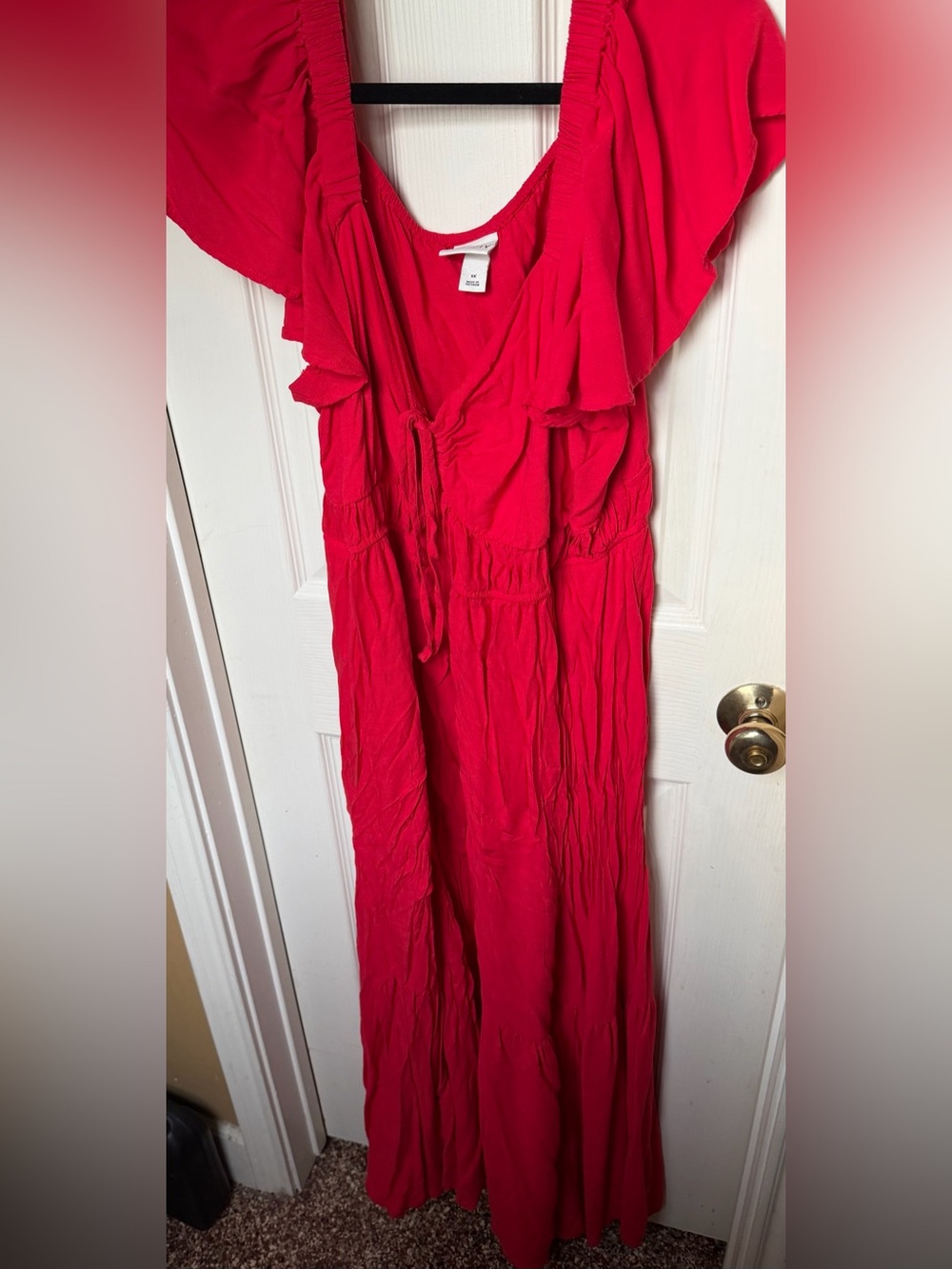 Ava & Viv Red Maxi Dress with Ruffled Sleeves
